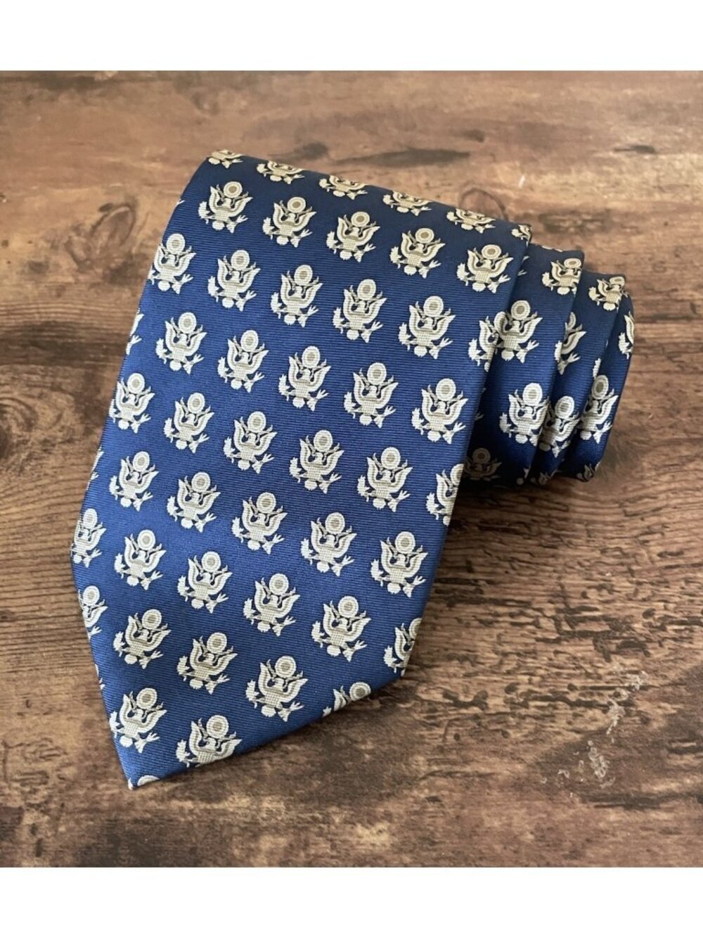United States Capitol Historical Society Tie Blue Tan Eagle Seal Silk Necktie